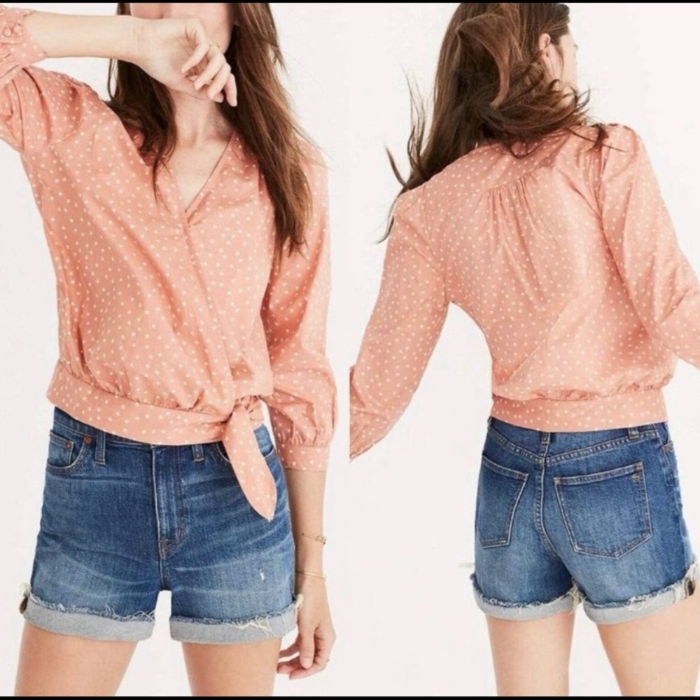 Madewell Star Scatter Print Wrap Top | Peach Coral Pink | Women’s Size Medium